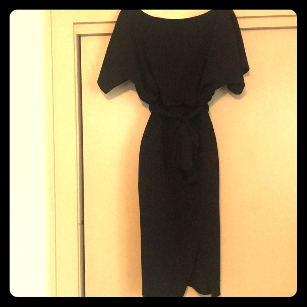 Black Wrap Front Kimono Sleeve Midi